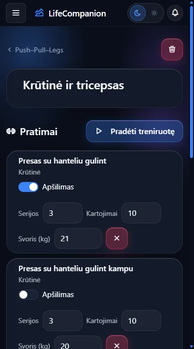 Sporto programos - Treniruotės