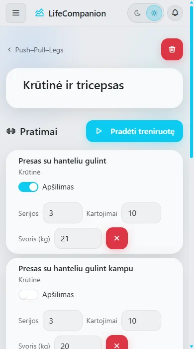 Sporto programos - Treniruotės